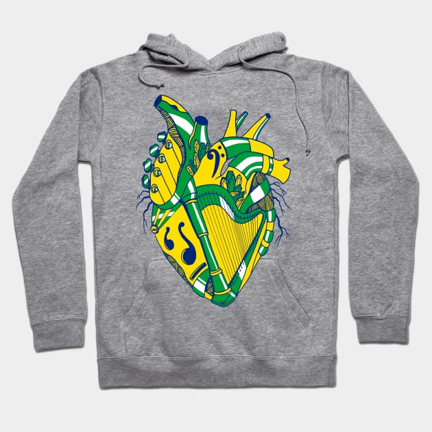 Brasil No 2 Musical Heart Hoodie by kenallouis